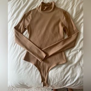 Lulus Mockneck Bodysuit in Beige